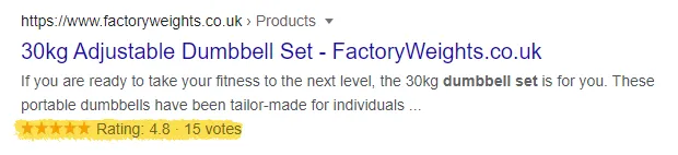 Screenshot of a search result showing a product with star ratings and review count.