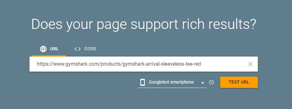 Screenshot of Google's Rich Results Testing tool input page.
