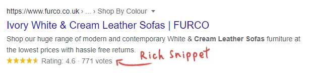 Screenshot of a Google search result with a rich snippet (star rating and reviews).