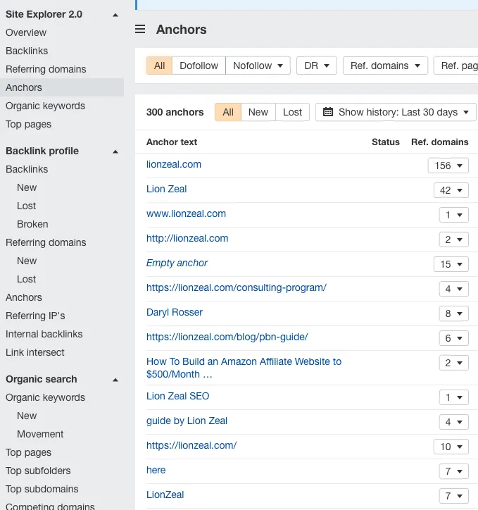Ahrefs Anchors section screenshot.