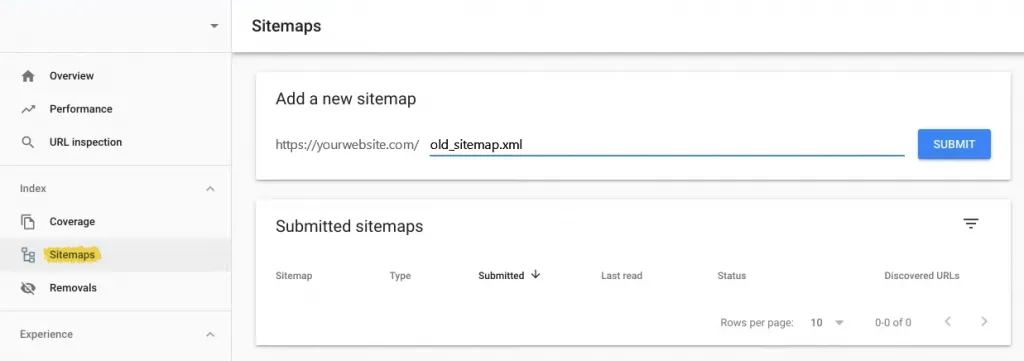 Submitting a sitemap in Google Search Console