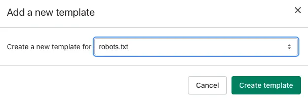 Screenshot showing the option to select 'robots.txt' when creating a new template.