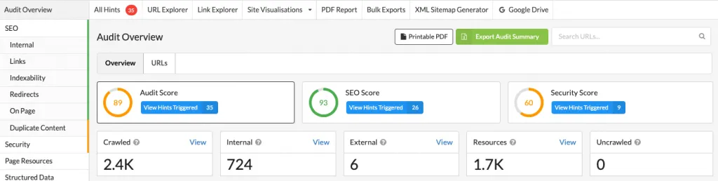 Screenshot of the Sitebulb crawl progress screen.