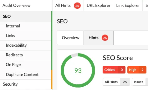 Screenshot of the Sitebulb crawl results overview.