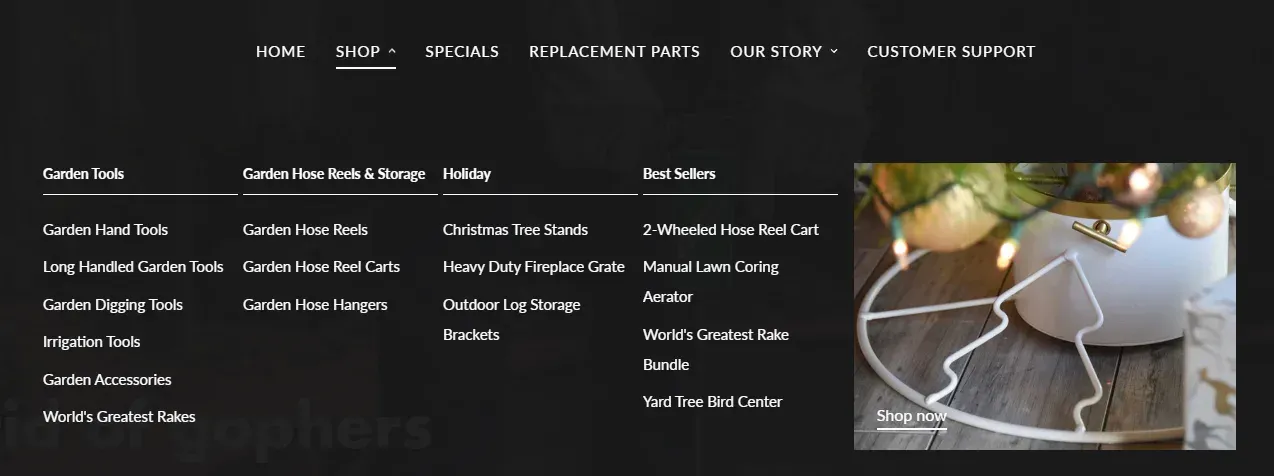 Example of a simple main navigation menu with a shop link