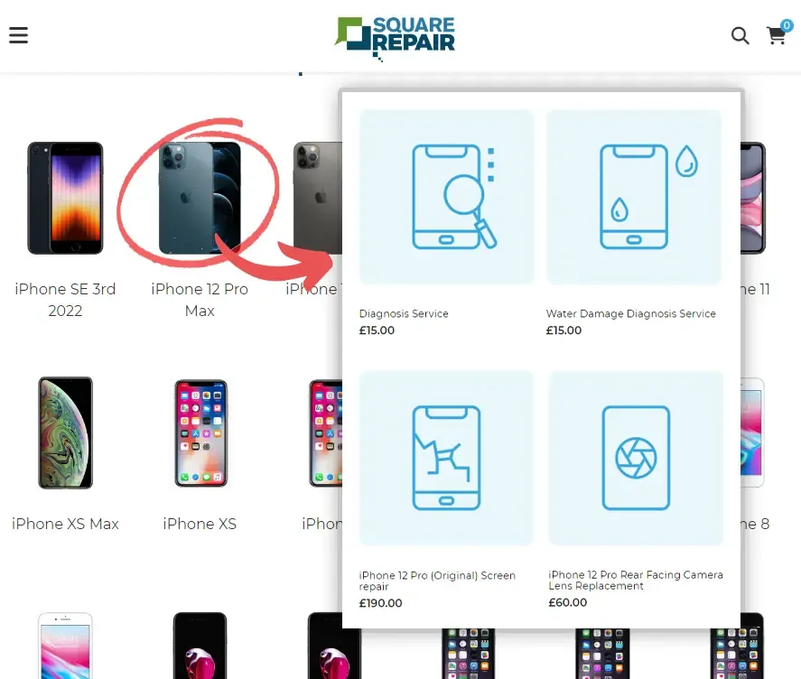 Square Repair Shopify collections structure