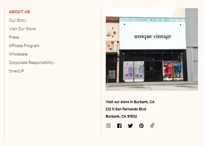 Example footer showing store address