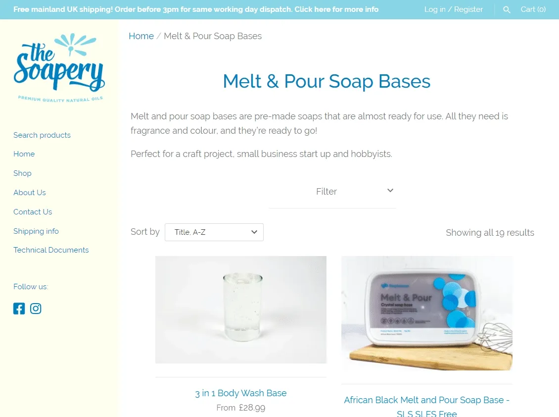 TheSoapery collection page content layout