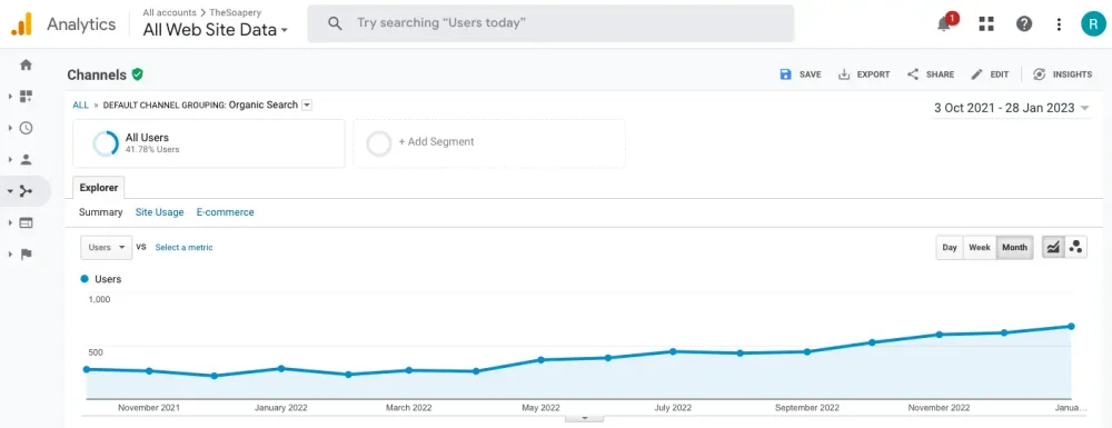 Google Analytics data for TheSoapery