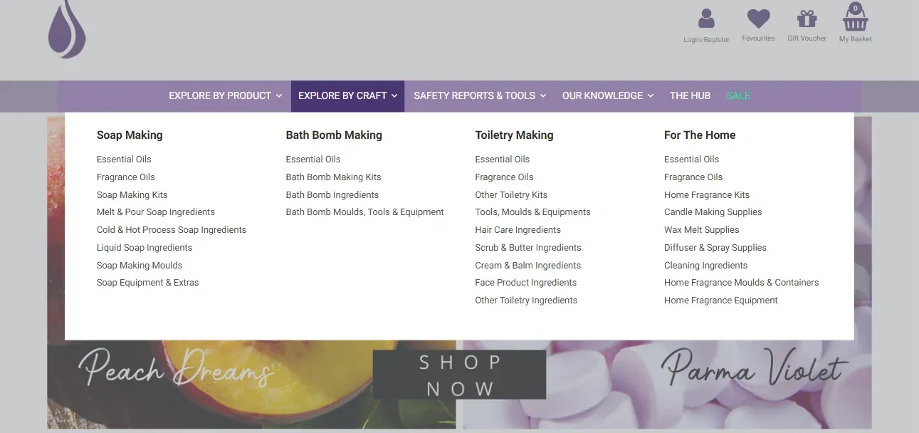 The Soap Kitchen mega menu example for comparison