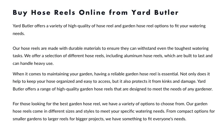 Content on Yard Butler's collection pages